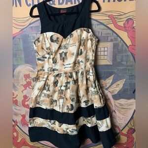 ☠️Bones Skull Skeleton Goth Folter Button Up Back Sleeveless Dress